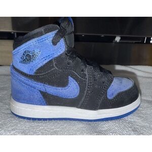Nike Air Jordan 1 Retro Boys Size 6C  OG Black Blue Suede Sneakers